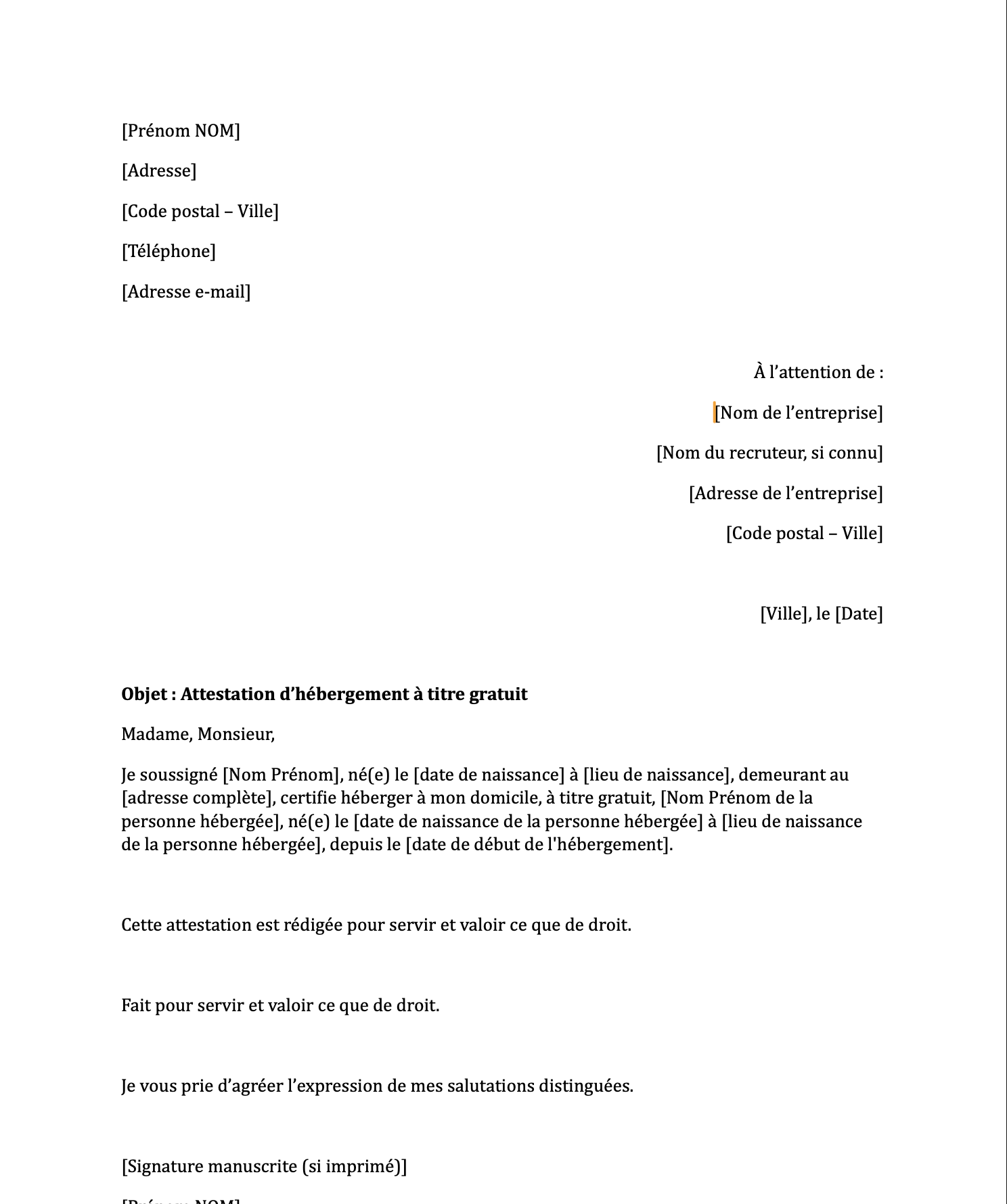 Preview de Attestation d'hébergement