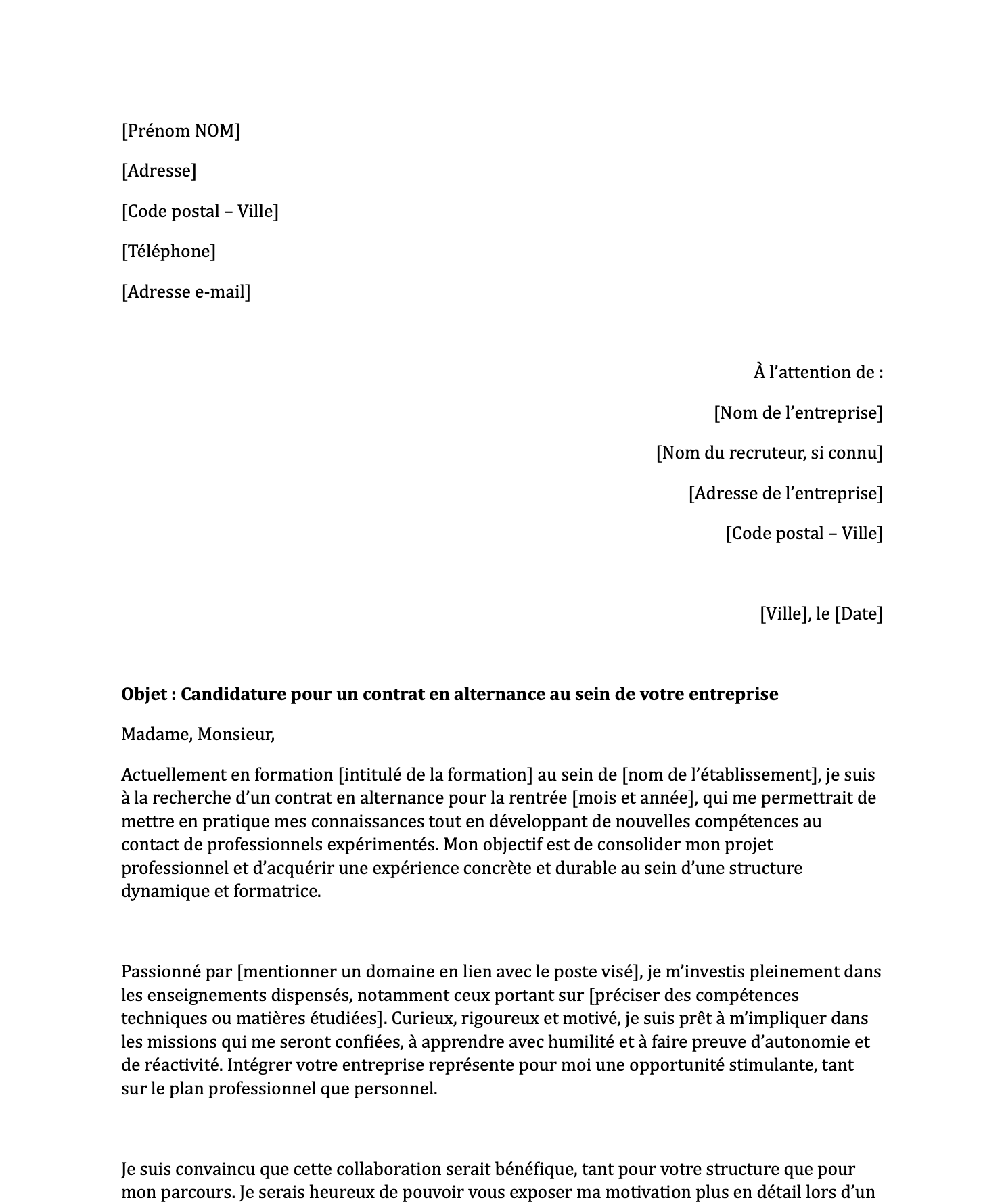 Preview de Lettre de motivation pour une alternance