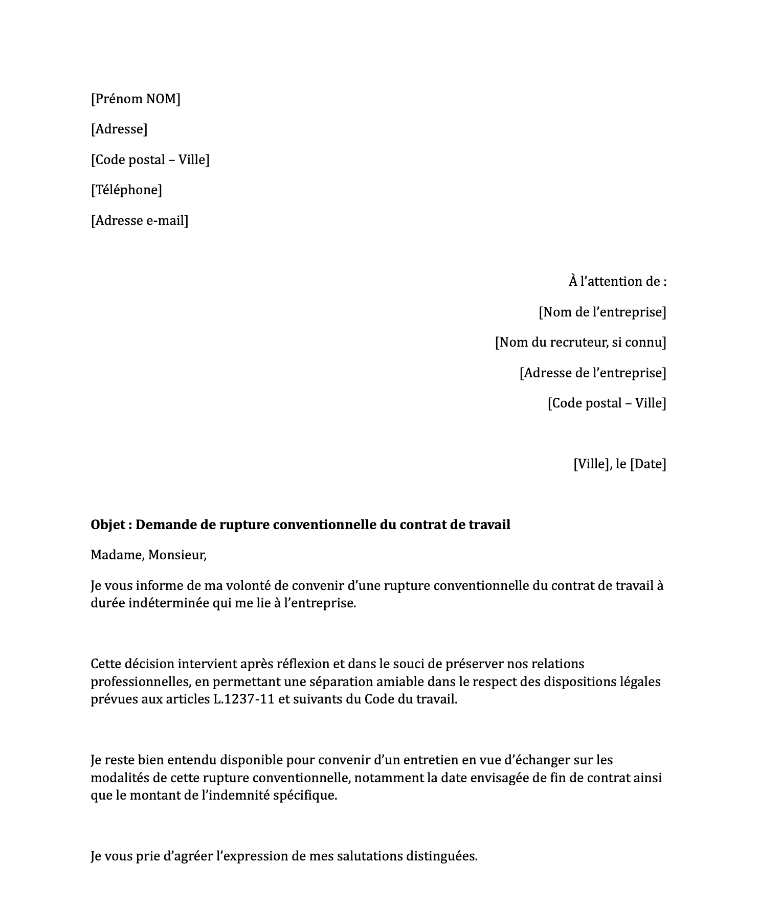 Preview de Lettre de rupture conventionnelle